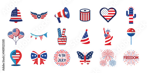 America Independence Day vector elements set, 4th of July design collection