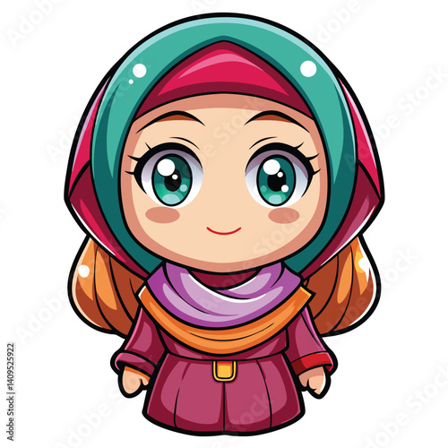 Cute cartoon girl in hijab (3)