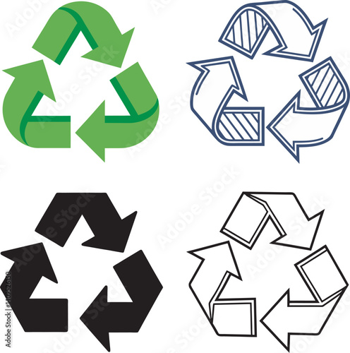 Recycle Symbol Flat Line Glyph Vector 4 Icon Set