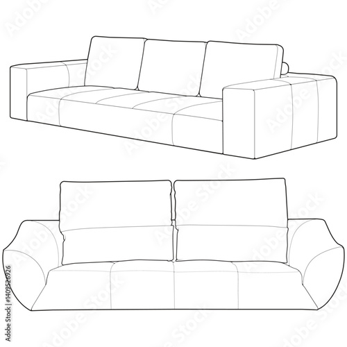 Set of Sofa or couch line art illustration. Outline furniture for living room. Sofa illustration isolated.
