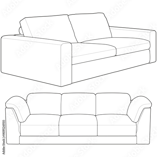 Set of Sofa or couch line art illustration. Outline furniture for living room. Sofa illustration isolated.