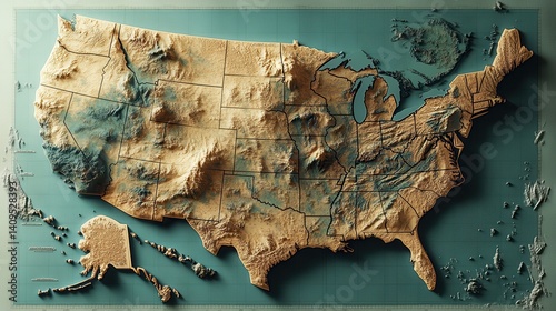 united states 3d map with borders Template for your design photo