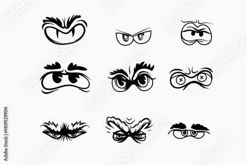 Doodle set of cartoon eyes. Outline 2d vector image. Sticker for social media. Backdrop.
