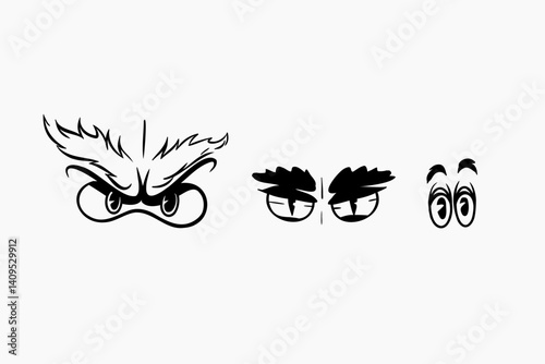 Doodle set of cartoon eyes. Outline 2d vector image. Sticker for social media. Backdrop.