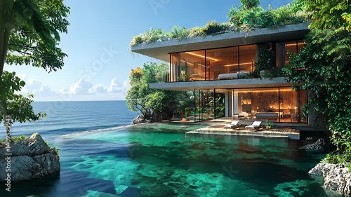 Serene Eco-Friendly Beach Resort with Beautiful Greenery and Sky | Sustainable Paradise by the Sea
 photo