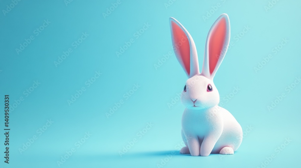 Obraz premium White rabbit ear on pastel blue background. Easter day. 3d rendering