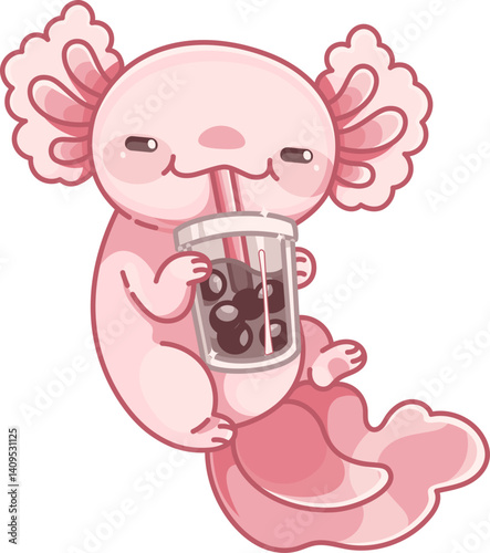 Pink Axolotl Drinking
