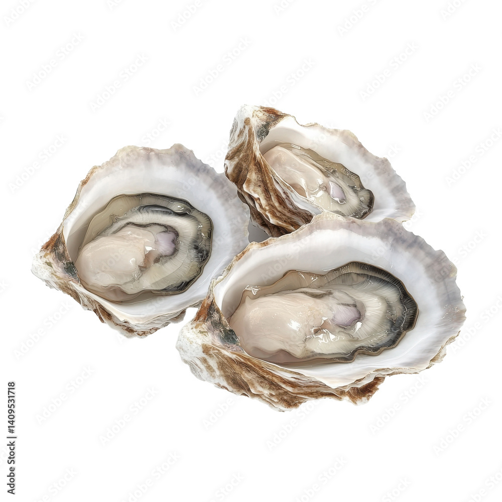 fresh oyster meat inside half-shells, isolated 
