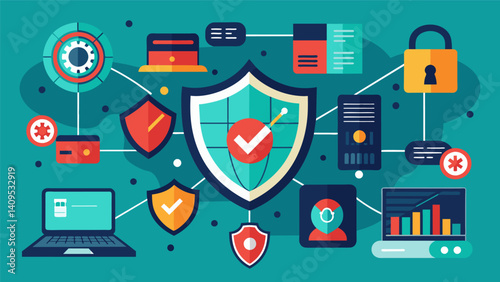 A network security data mine constantly scanning for any suious activity and mitigating potential risks.. Vector illustration