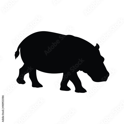Calm hippo silhouette vector art black