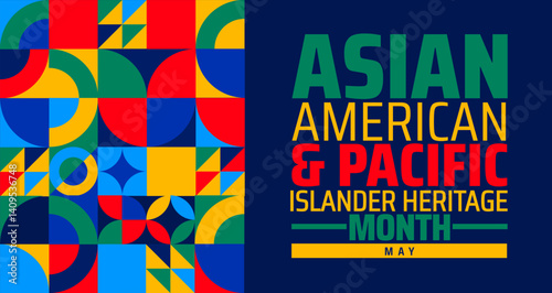 Asian American and Pacific Islander Heritage Month geometric shape pattern background banner or poster design template. observed every year in May. Holiday concept. Use to any Template, card, poster,