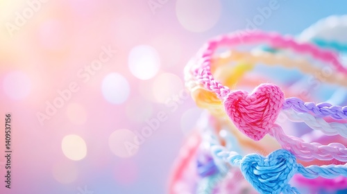 Obraz na płótnie A joyful National Friendship Day theme with softly glowing friendship bracelets and heart symbols over a pastel colored gradient, macro shot, Minimalist style w salonie