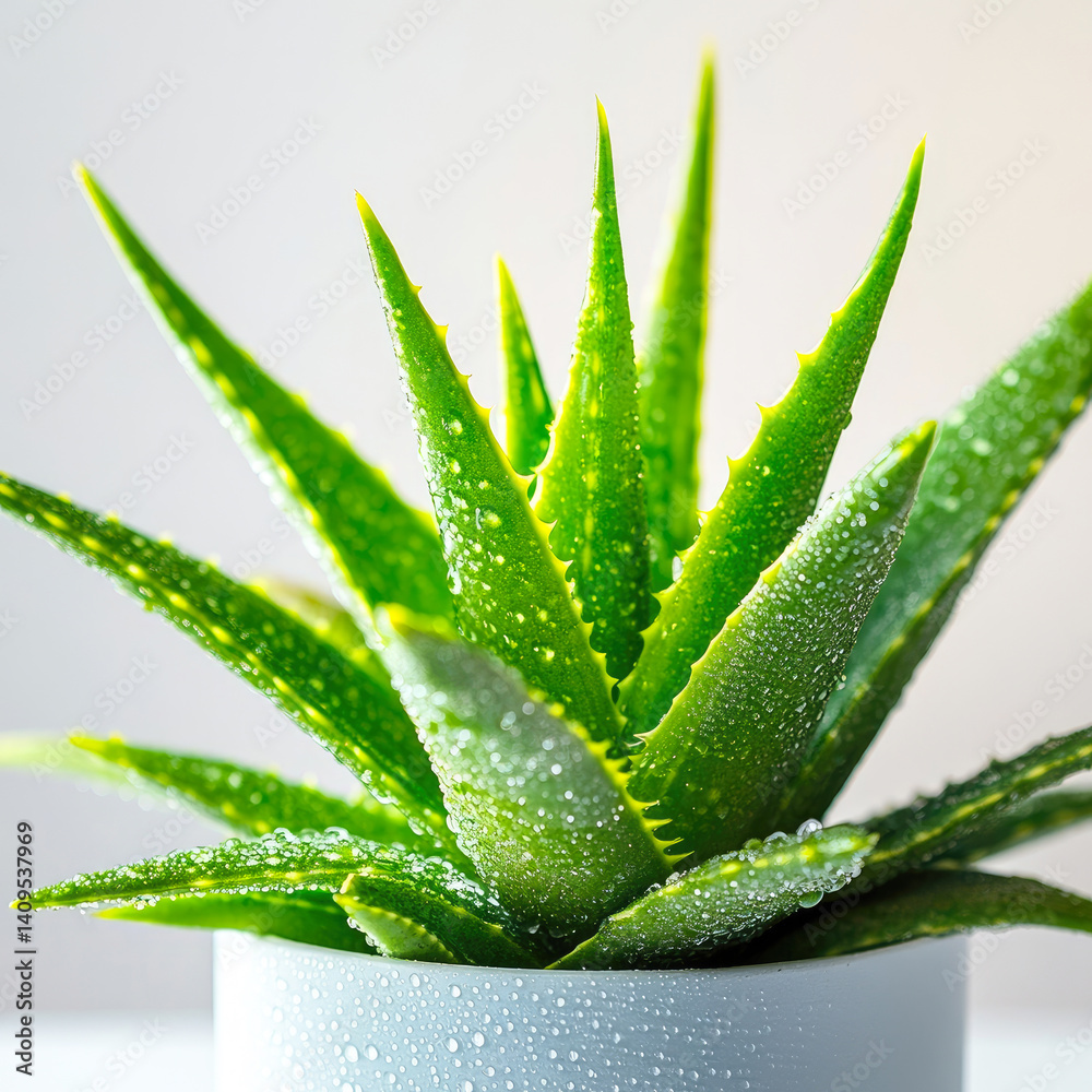 Aloe vera plant with water drops on leaves Aloe vera plant with water drops on leaves
