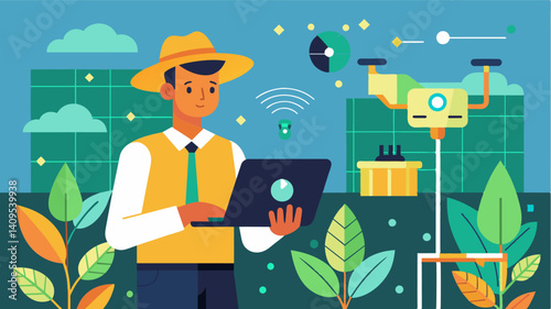 By incorporating AI technology a precision agriculture company is able to accurately and efficiently diagnose crop diseases preventing crop loss and reducing costs.. Vector illustration
