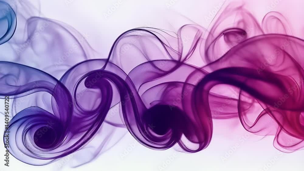 4K Colorful ink smoke swirl on white background. Abstract flowing smoke animation for motion design. Blue and pink wavy smoke blending in the wind.