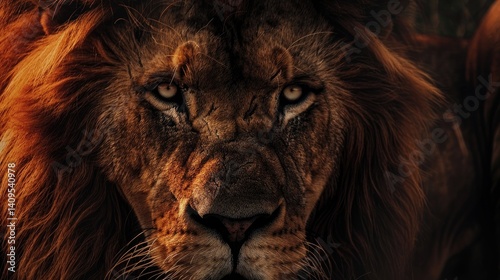a fierce lion staring right at the camera with intense powerful eyes 