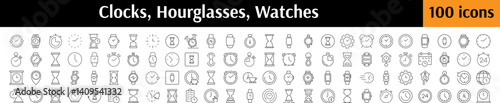 Time, Clock, Watch, Hourglass Related Icon Set. Editable Stroke. Perfect for Web Sites, Books, Cards, Apps