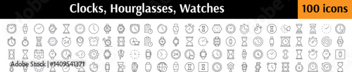 Time, Clock, Watch, Hourglass Simple Isolated Line Icons Collection. Editable Stroke. Perfect for Web Sites, Books, Cards, Apps