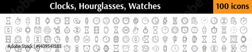 Time, Clock, Watch, Hourglass Related Line Icons for Web Sites, Books, Cards, Apps. Editable Stroke. Perfect for Web Sites, Books, Cards, Apps