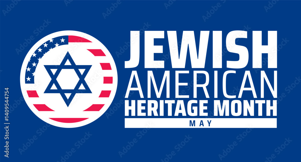 Obraz premium Jewish American Heritage Month American flag background banner or poster design template. observed every year in May. Holiday concept. Use to any Template, card, poster, placard, template.