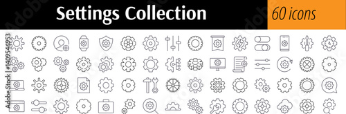 Mechanism and Settings Simple Isolated Line Icons Collection. Editable Stroke. Perfect for Web Sites, Books, Cards, Apps