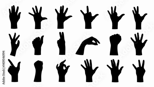 Hand gestures silhouette mega set in flat graphic design