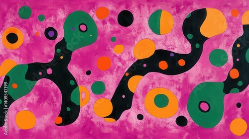 Abstract artwork featuring vibrant, organic shapes.