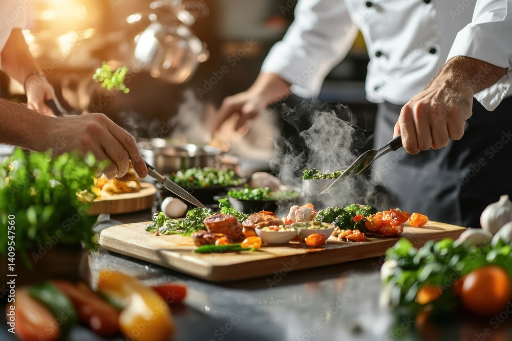 Diversity in action multicultural chefs cooking together in a professional kitchen culinary collaboration dynamic environment engaging viewpoint Diversity in action multicultural chefs cooking together in a professional kitchen culinary collaboration dynamic environment engaging viewpoint