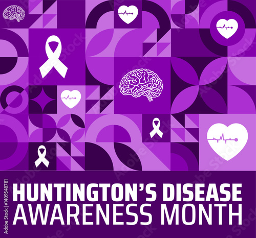 Huntington’s Disease Awareness Month geometric shape pattern background banner or poster design template. observed every year in May. Holiday concept. Use to any Template, card, poster, placard.