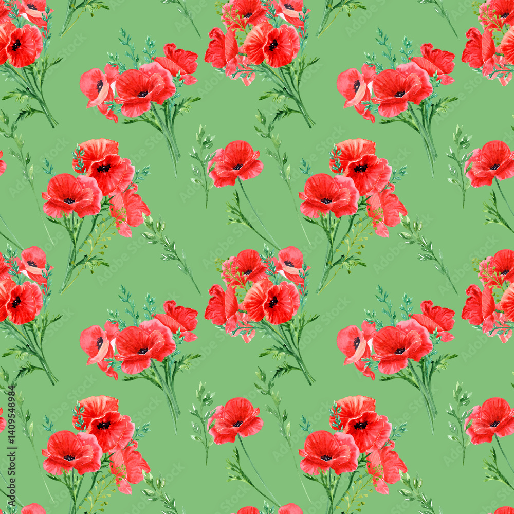 Fototapeta premium looped background with poppy bouquettes