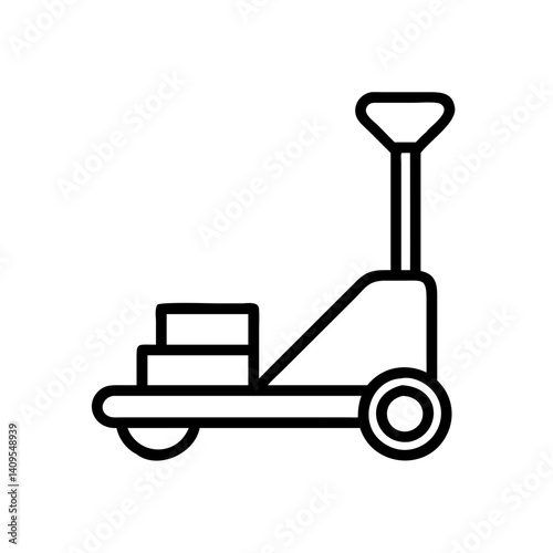 Outline hand pallet truck vector icon illustration, warehouse equipment, cargo logistics, manual tool, transport, industry, delivery