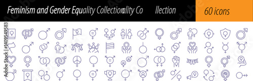 Gender Equality and Feminism Thin Icons Collection. Editable Stroke. Perfect for Web Sites, Books, Cards, Apps