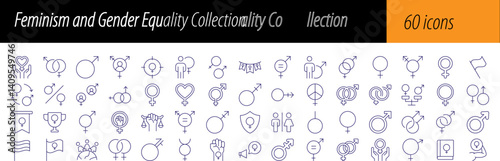 Gender Equality and Feminism Bundle of Thin Icons. Editable Stroke. Perfect for Web Sites, Books, Cards, Apps