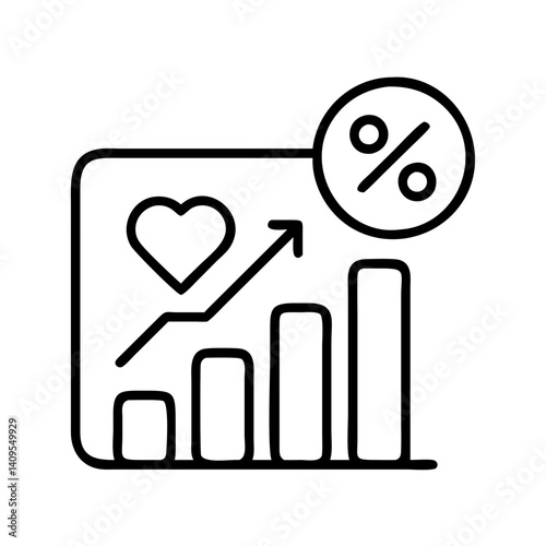 Growth chart with heart and percentage sign showing health progress and positive trend analysis