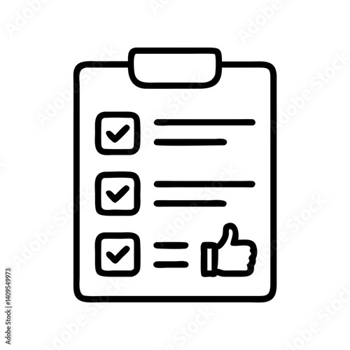 Checklist clipboard task check mark list to do item survey form with thumbs up approval icon