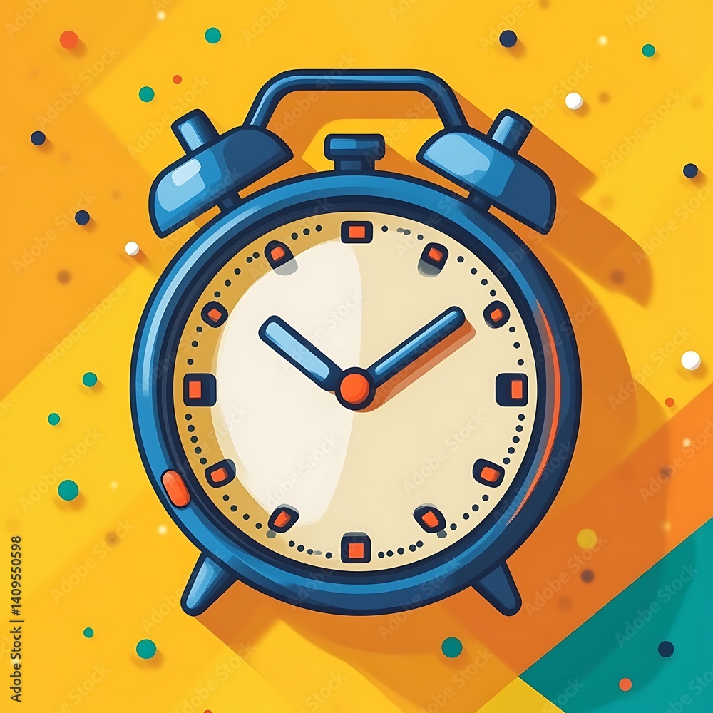 Obraz premium A Colorful Alarm Clock Illustration Against a Bright Yellow Background
