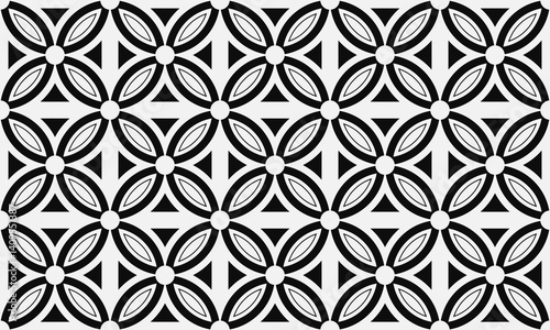 Indonesian batik motif with floral pattern. indonesian batik seamless pattern vector. black white seamless pattern background