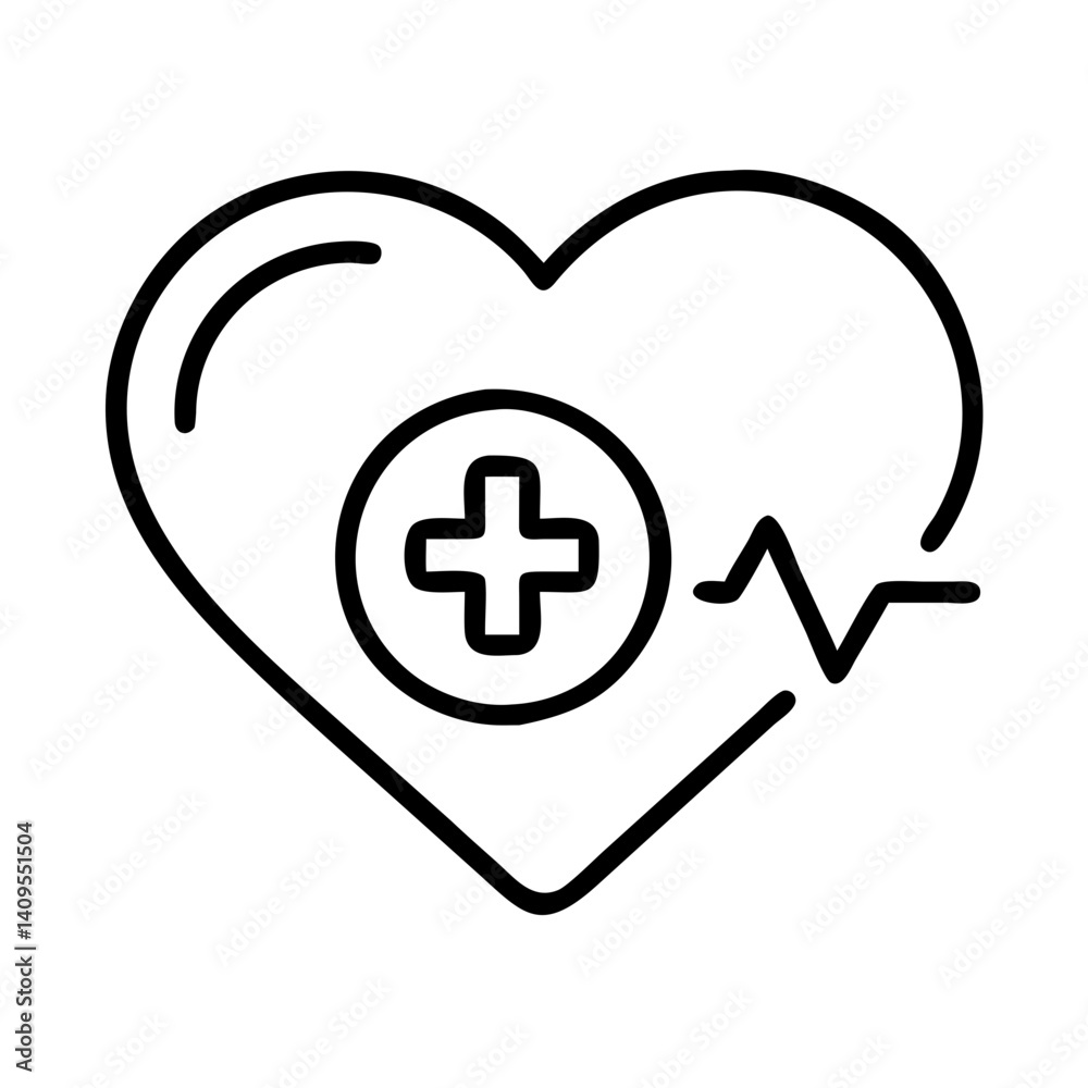 Heart health medical cross heartbeat pulse healthcare cardiology wellness lifeline symbol vector icon Heart health medical cross heartbeat pulse healthcare cardiology wellness lifeline symbol vector icon