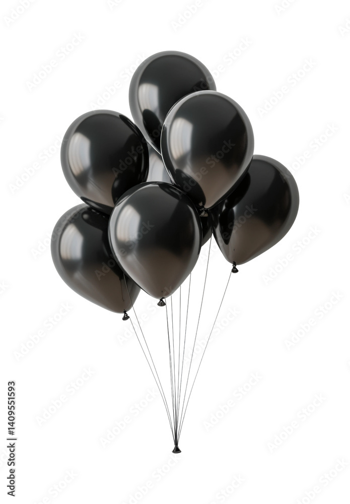 Celebration with black balloons party decorative elements festive atmosphere view. Isolated on transparent background, png.