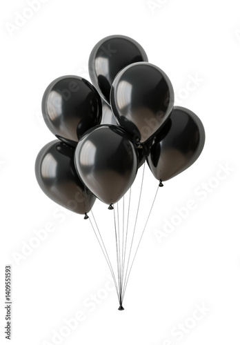 Celebration with black balloons party decorative elements festive atmosphere view. Isolated on transparent background, png.