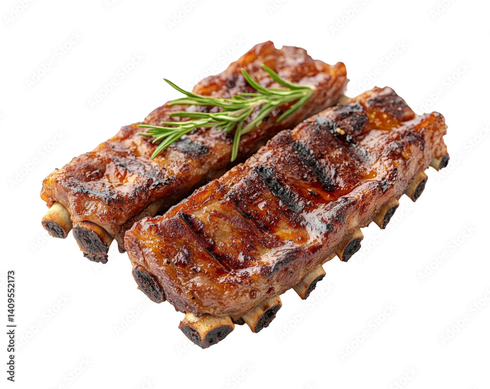 Grilled bbq ribs recipe backyard food culinary delight. Isolated on transparent background, png.
