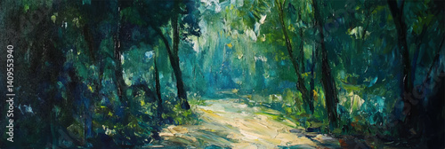 vector illustration of green forest in style of oil painting on canvas
