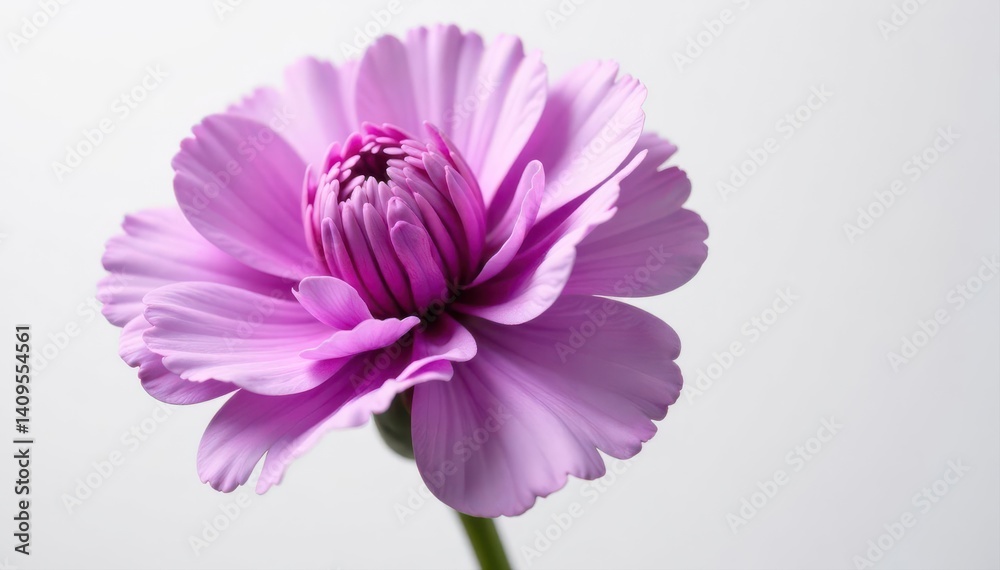 Obraz premium Close-up of a single purple carnation, isolated on white , greeting card, detail, purple carnation