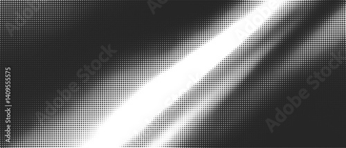 An abstract portrayal of contrasting wave and wavy patterns in black and white featuring gradient textures and stochastic elements on a dynamic background with halftone effects .