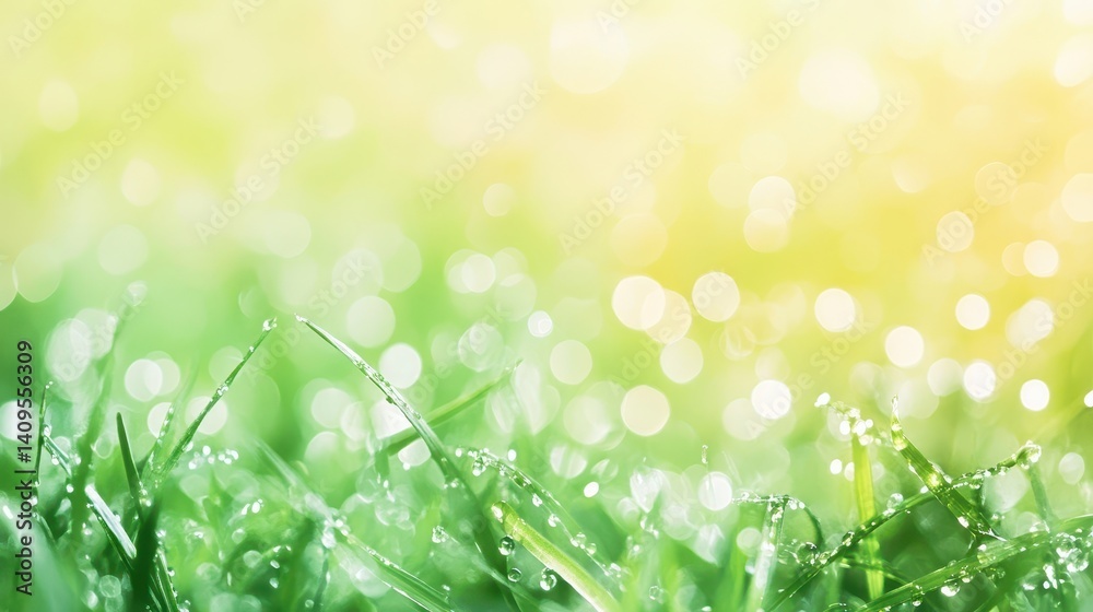 Obraz premium Delicate dew-kissed grass in soft morning light.