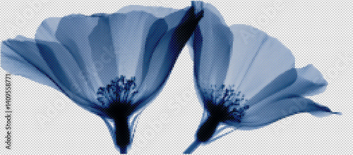 A captivating 3D floral illustration featuring a transparent flower radiating X-ray beauty. 