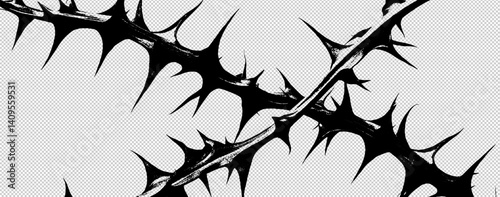 Transparent Thorny Frame with Black Branches Isolated on White Background Vector Art. Gothic Rose and Thorn Pattern for Logo and Tattoo Design. Silhouette Ornament