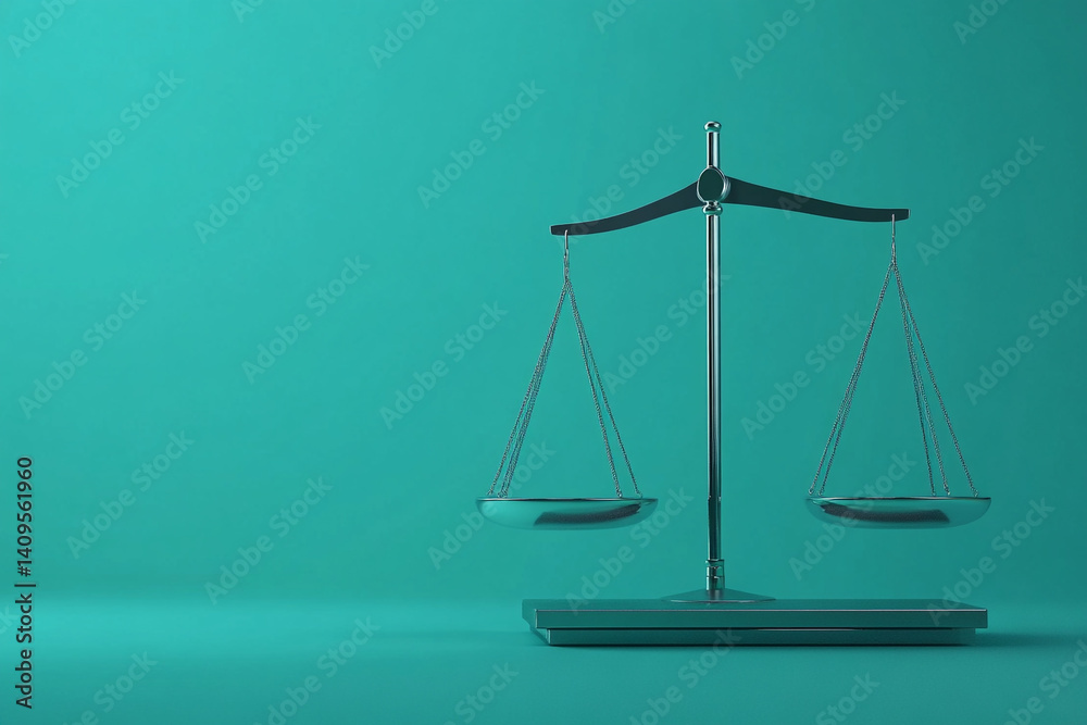 Balanced scales of justice teal background serene equality Balanced scales of justice teal background serene equality
