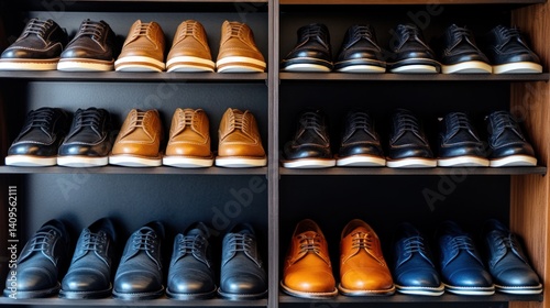 A curated collection of men's dress shoes in various colors and styles. photo