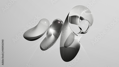 Fototapeta Naklejka Na Ścianę i Meble -  abstract liquid clear glass shapes, isolated on white background, 3d rendering